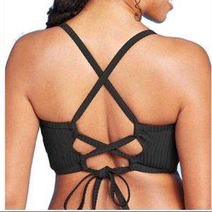 NWT Shade & Shore Women's Black Lightly Lined v-Wire Ribbed Bikini top 34C